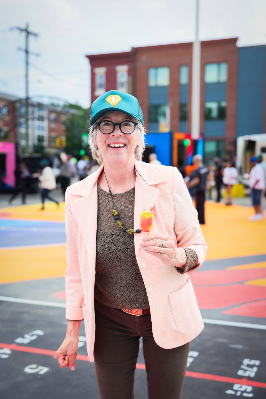 Community member celebrating on the courts